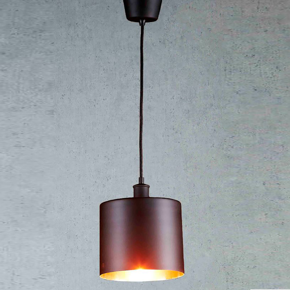 Buy Pendant Lights Australia Portofino Large 1 Light Metal Drum Pendant Matt Black, Copper - ELPRFT34BLKCOP