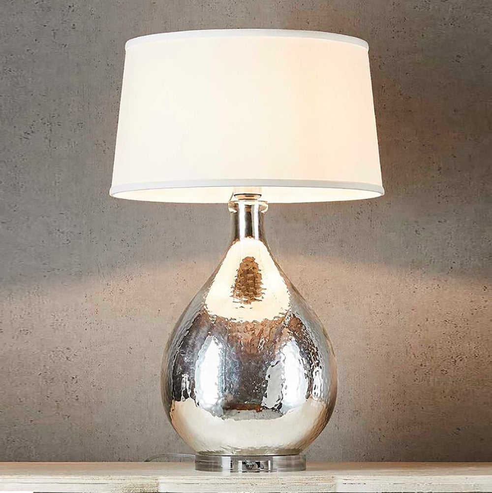 Silver table lamp store with white shade