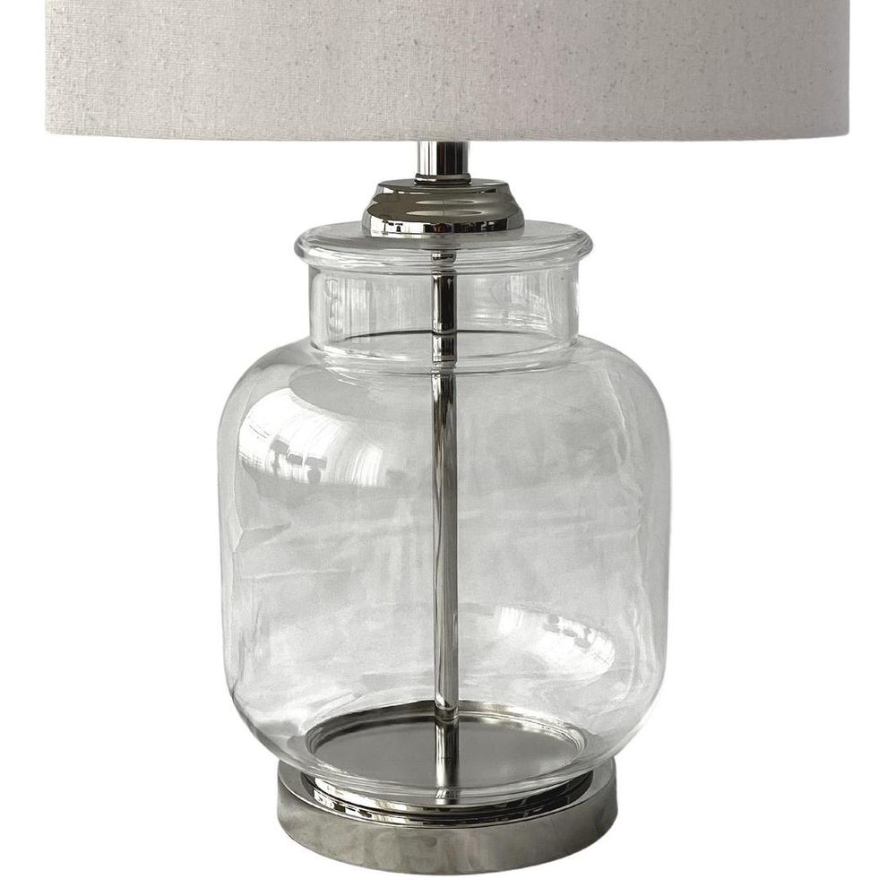 Regency Table Lamp Glass & Nickel Base With Natural Linen Shade - OWDU0114