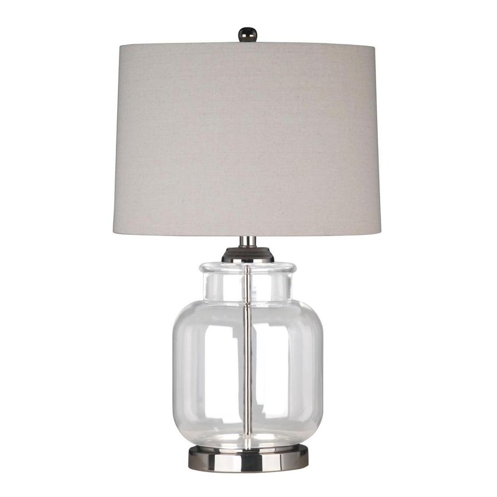 Regency Table Lamp Glass & Nickel Base With Natural Linen Shade - OWDU0114