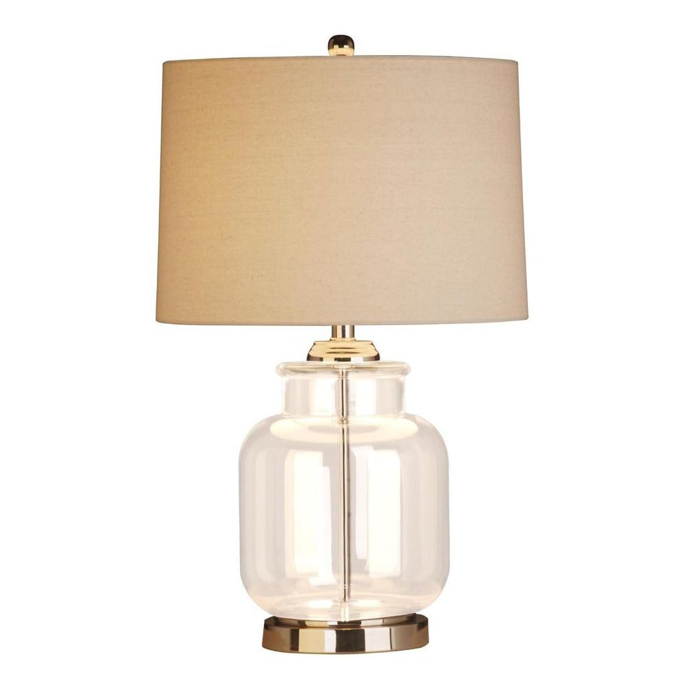Regency Table Lamp Glass & Nickel Base With Natural Linen Shade - OWDU0114