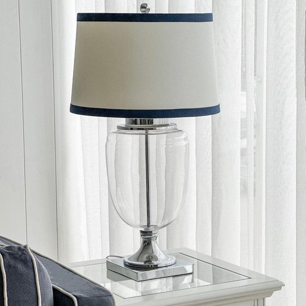 Charlotte Table Lamp Nickel & Clear (Navy Trim) - OWDU0120