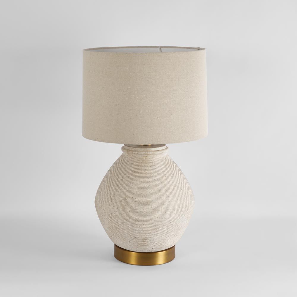 Forbes Table Lamp White Sandstone Base With Linen Shade - ELUC002