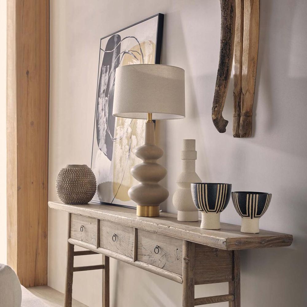 Linden Table Lamp Sandstone Base With Linen Shade - ELUC007