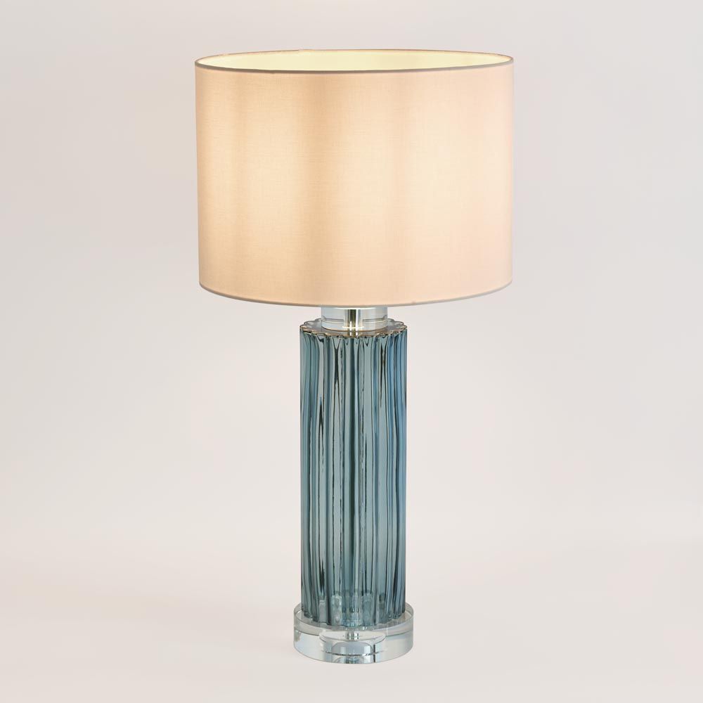 Serento Table Lamp Blue Glass Base With White Shade - ELUC005