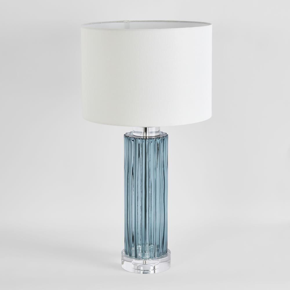 Serento Table Lamp Blue Glass Base With White Shade - ELUC005