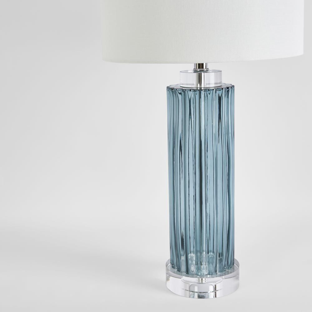 Serento Table Lamp Blue Glass Base With White Shade - ELUC005