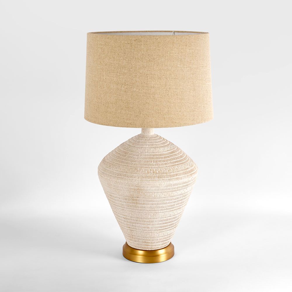 Caufield Table Lamp White Sandstone Base With Linen Shade - ELUC006