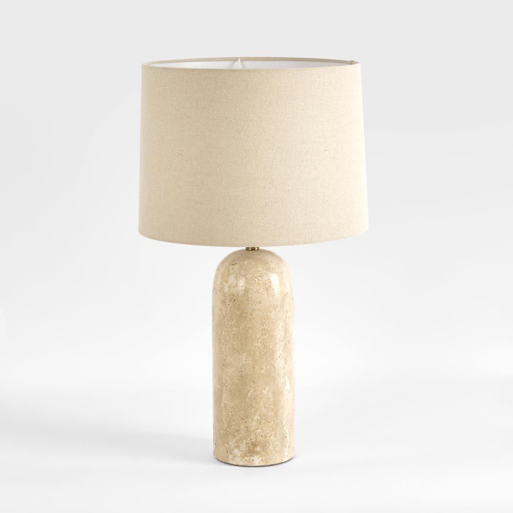 Olsen Table Lamp Travertine Base With Linen Shade - ELUC008