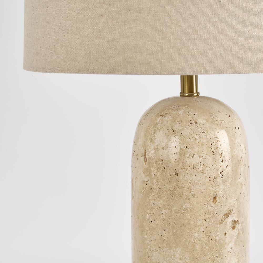 Olsen Table Lamp Travertine Base With Linen Shade - ELUC008