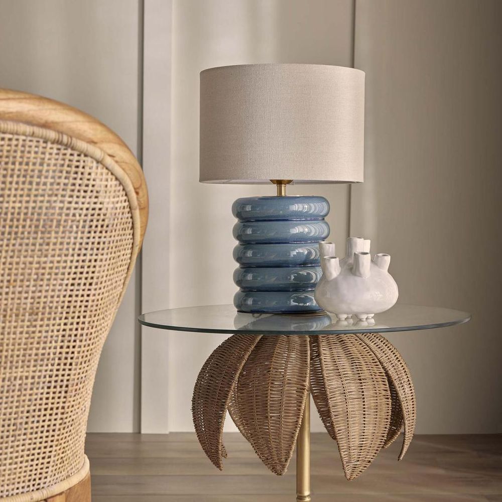 Bentley Table Lamp Blue Base With Linen Shade - ELYF1257BL