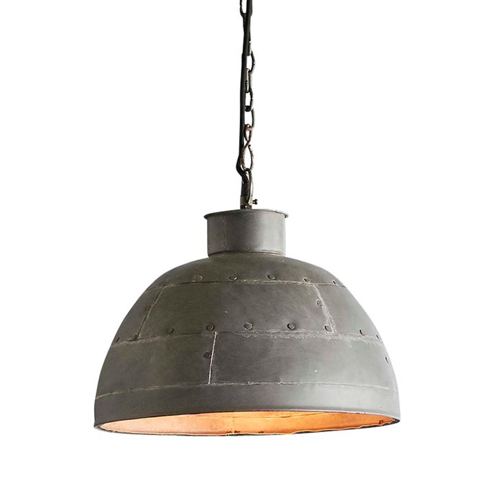 Granada Small 1 Light Iron Riveted Dome Pendant Vintage Grey - ZAF11089