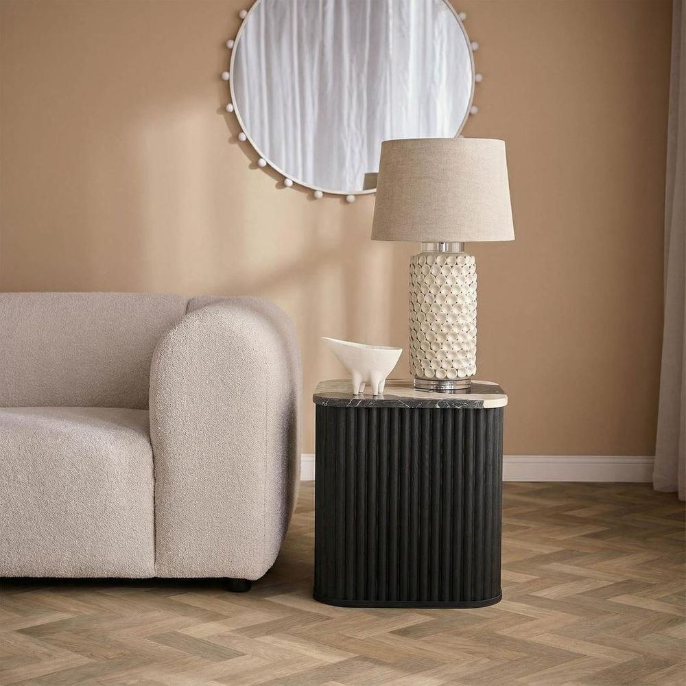 Kenilworth Glazed Ceramic and Acrylic Cylinder Table Lamp with Individual Ceramic Disks Base Only - Cream - ELJC10470CRM