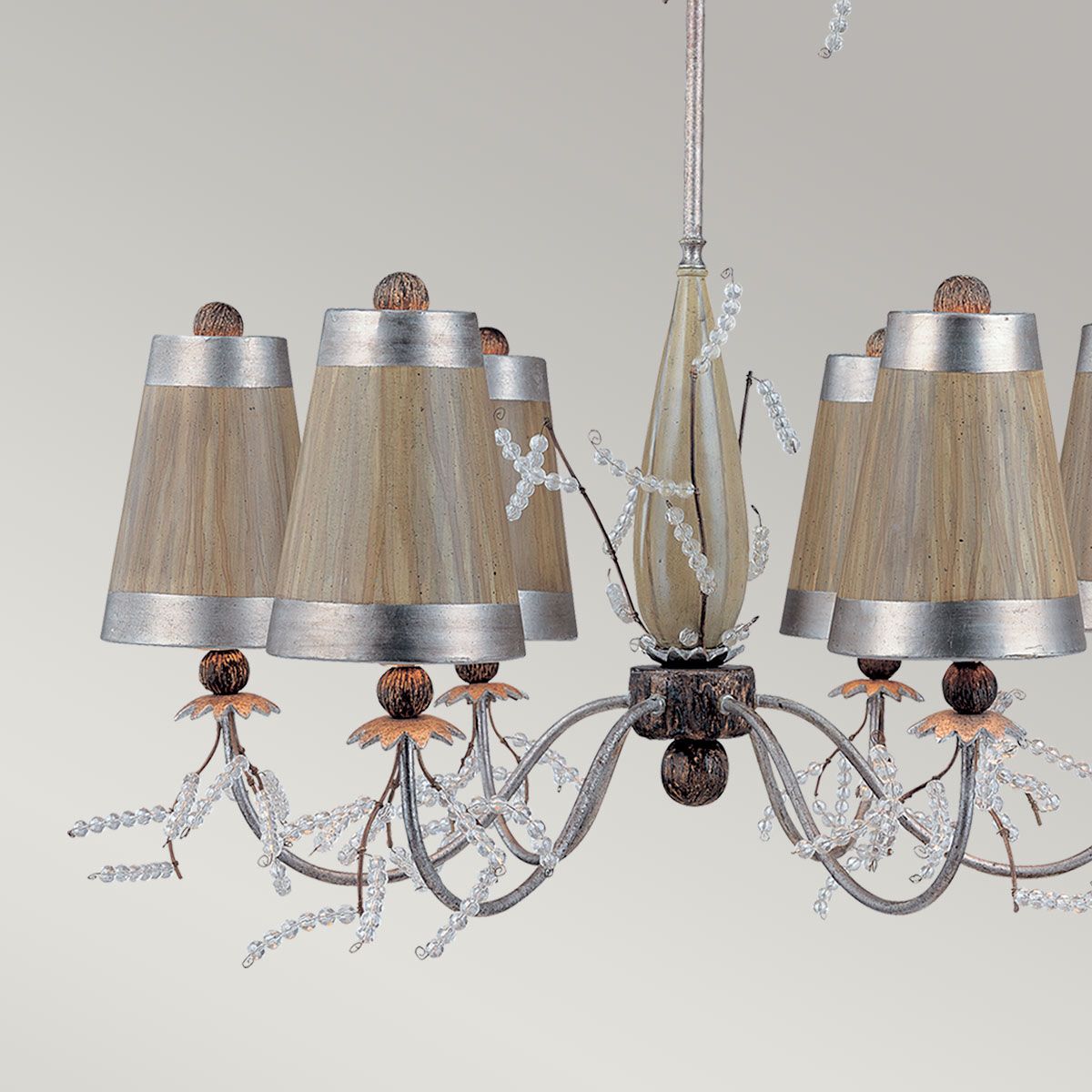 Kristal Luxe 6 Light Chandelier Silver Leaf & Taupe - FB-KRISTAL-LUXE6