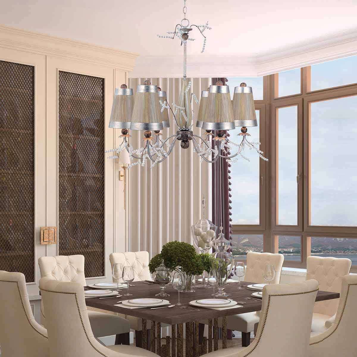 Kristal Luxe 6 Light Chandelier Silver Leaf & Taupe - FB-KRISTAL-LUXE6