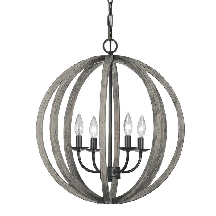 Allier 4 Light Pendant Weathered Oak Wood & Antique Forged Iron - FE-ALLIER-4P-WW