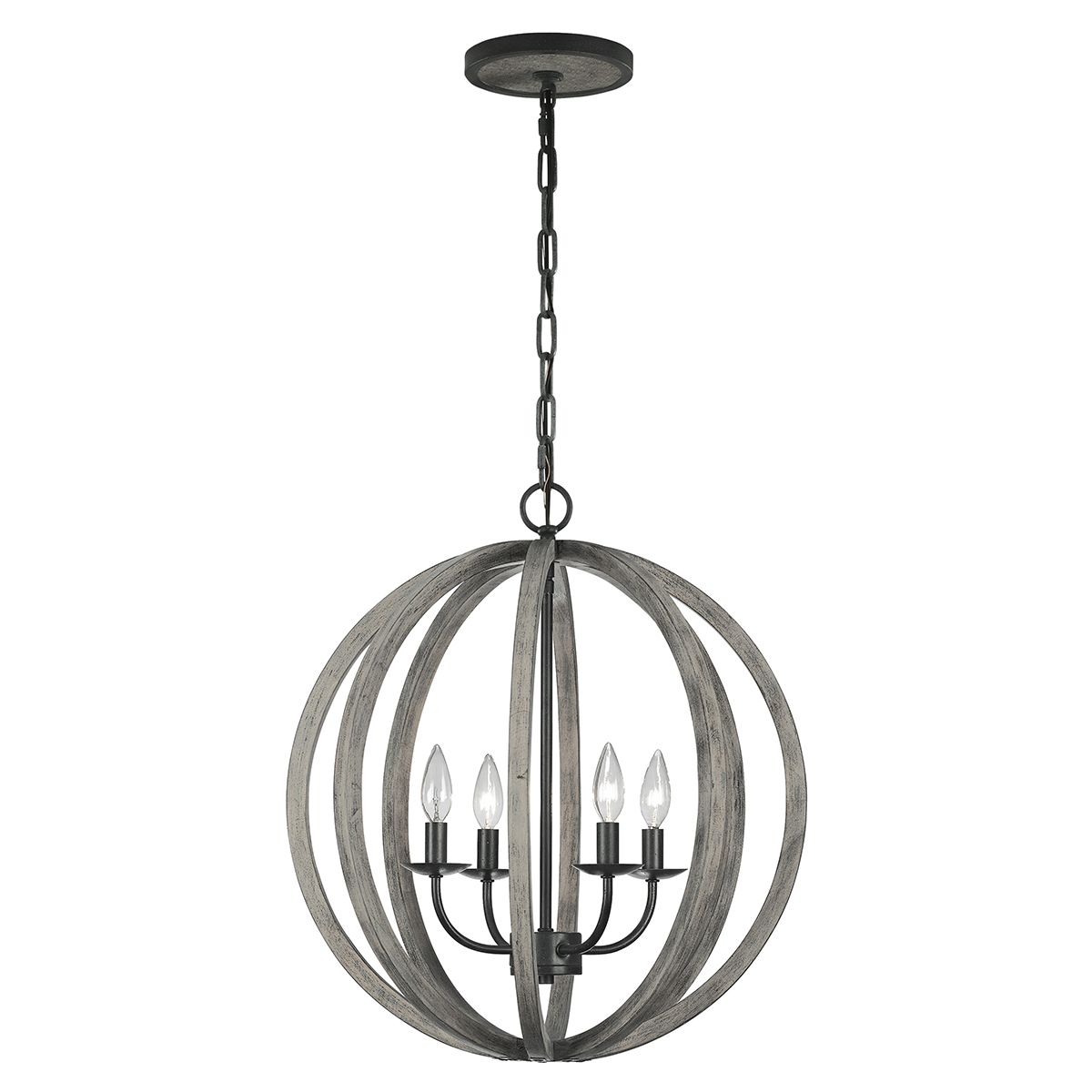 Allier 4 Light Pendant Weathered Oak Wood & Antique Forged Iron - FE-ALLIER-4P-WW