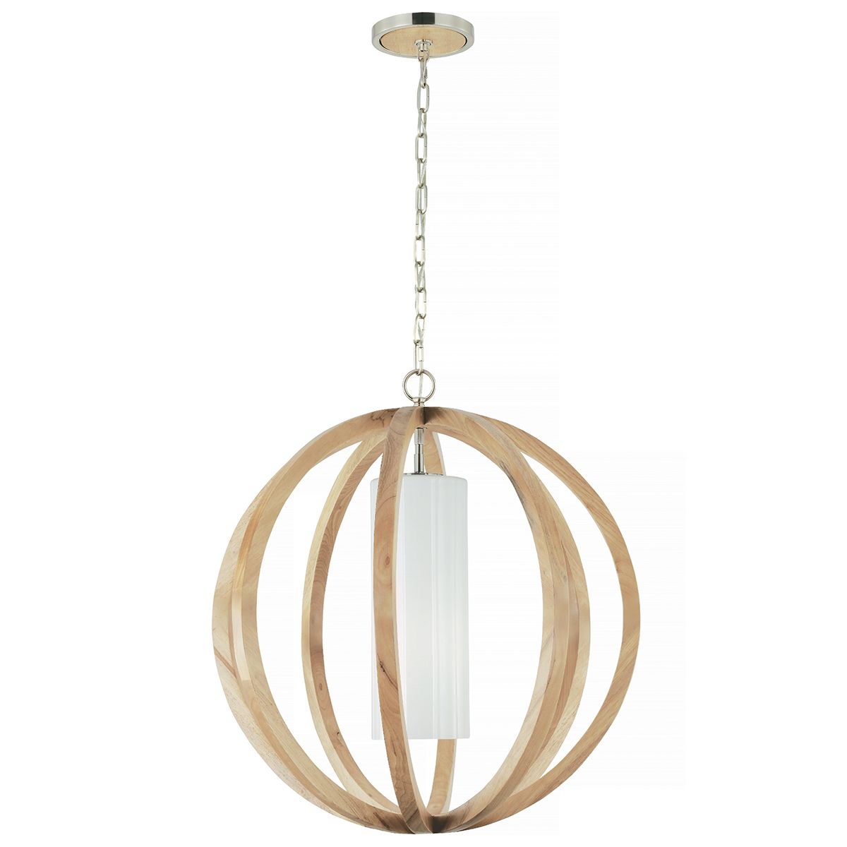 Allier Large Pendant Brushed Steel & Light Wood - FE-ALLIER-P-L-LW