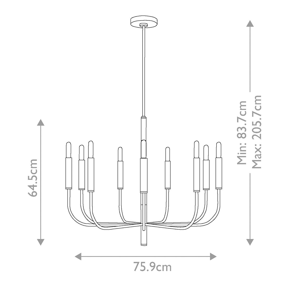 Brianna 9 Light Chandelier Polished Nickel - FE-BRIANNA9-PN