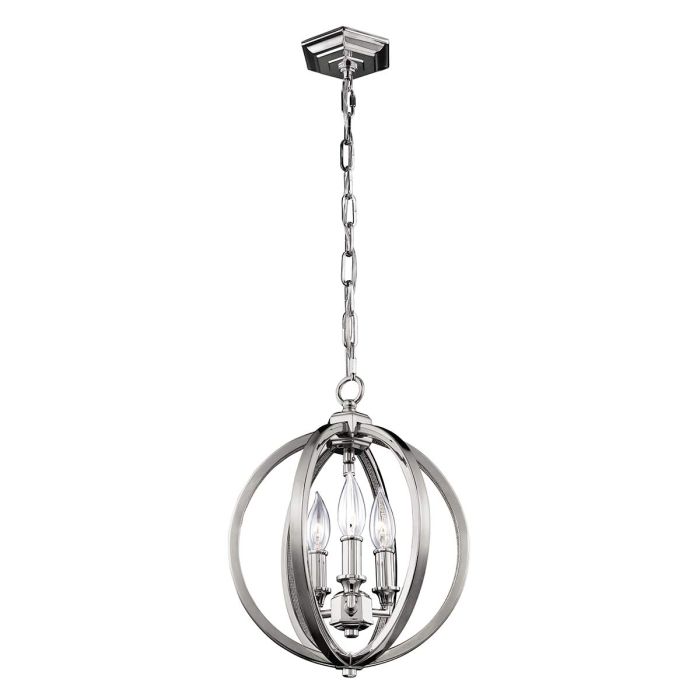 Corinne 3 Light Small Pendant Polished Nickel & Crystals - FE-CORINNE-3P-S