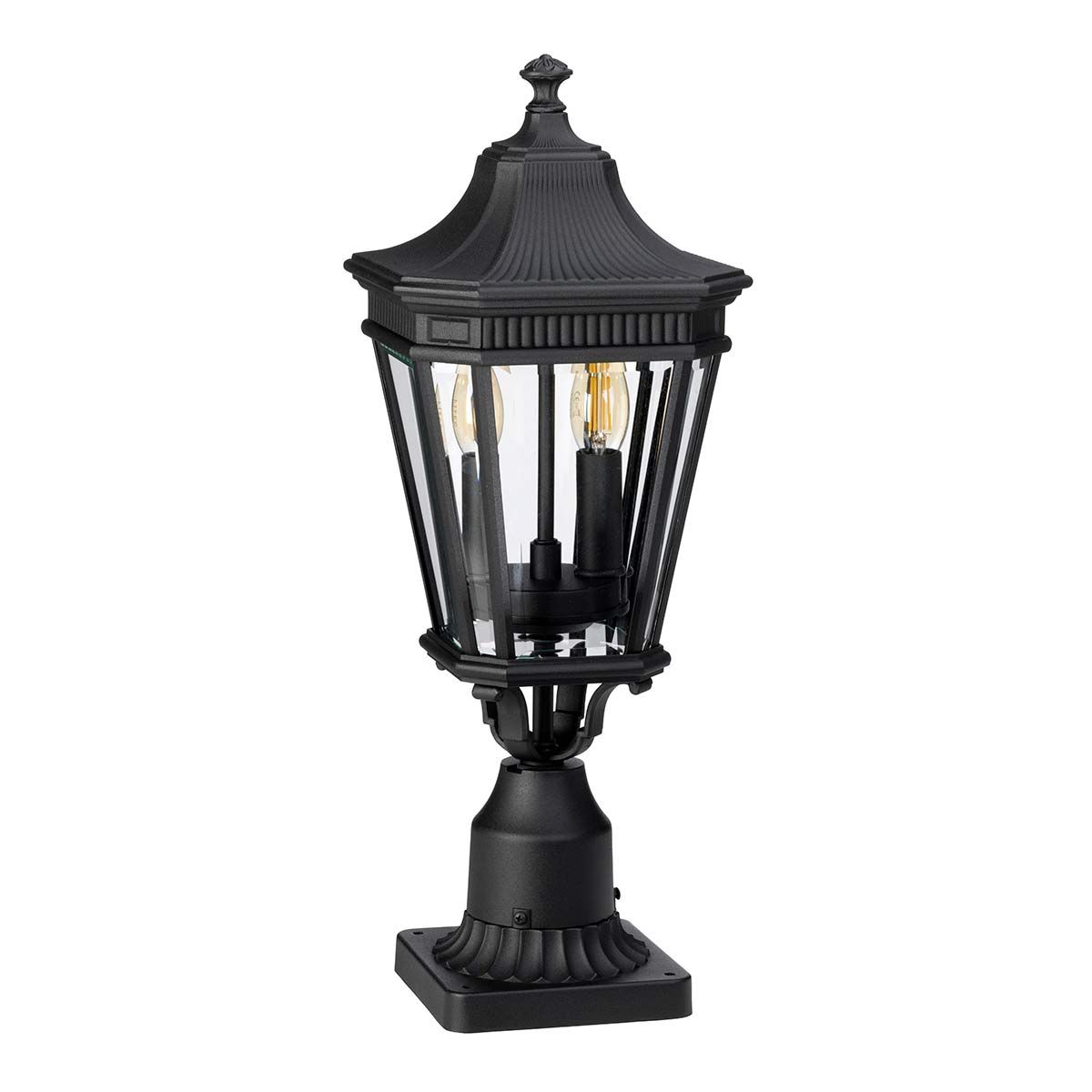 Cotswold Lane 2 Light Medium Pedestal Light Black - FE-COTSLN3-M-BK