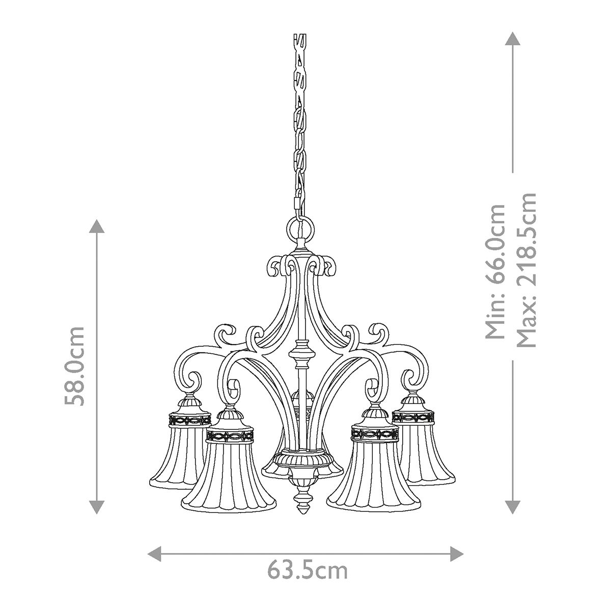 Drawing Room 5 Light Chandelier Walnut - FE-DRAWING-ROOM5