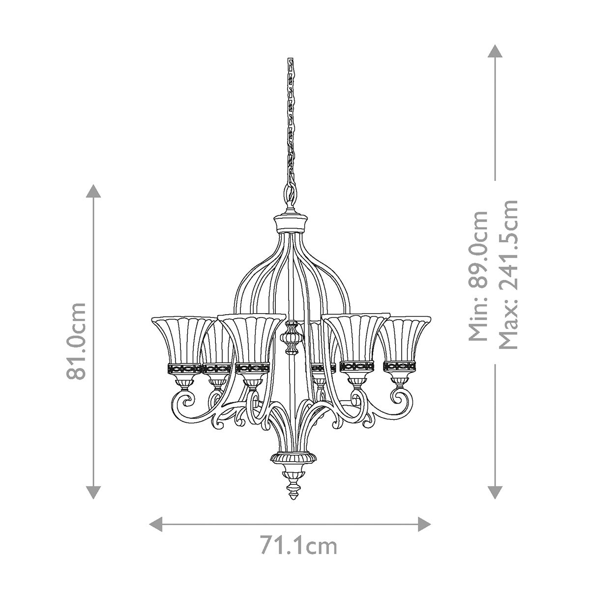 Drawing Room 6 Light Chandelier Walnut - FE-DRAWING-ROOM6