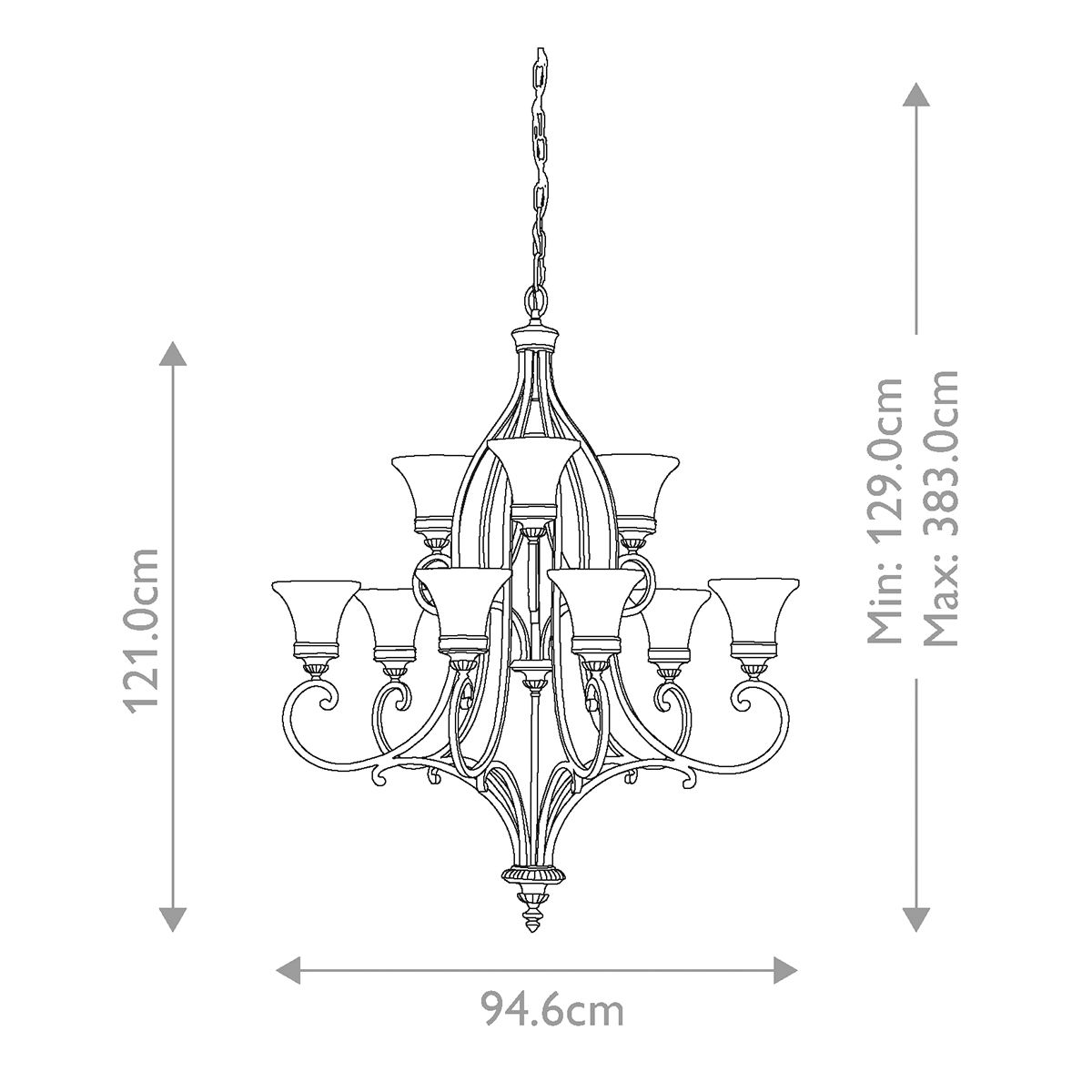 Drawing Room 9 Light Chandelier Walnut - FE-DRAWING-ROOM9