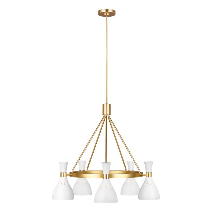 Joan 5 Light Chandelier Matte White & Burnished Brass - FE-JOAN5-MW