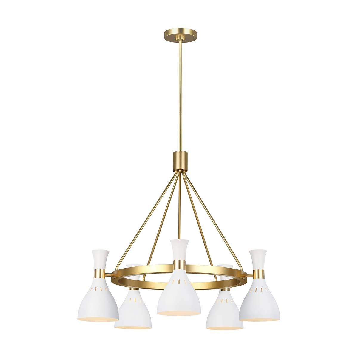 Joan 5 Light Chandelier Matte White & Burnished Brass - FE-JOAN5-MW