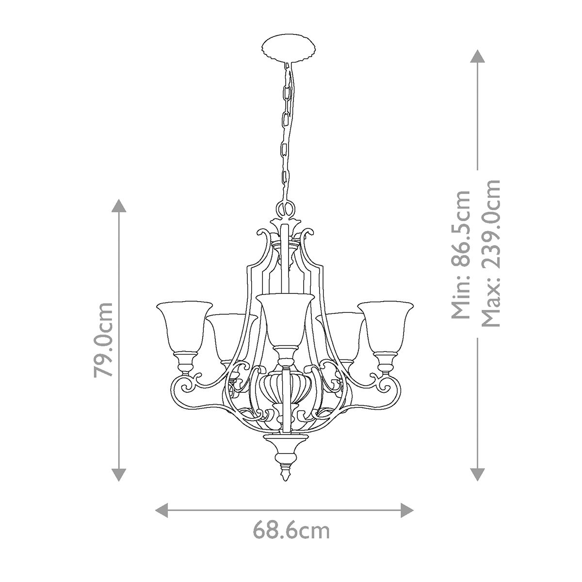 Kelham Hall 5 Light Up Light Chandelier Gold & British Bronze - FE-KELHAM-HALL5-UPLT