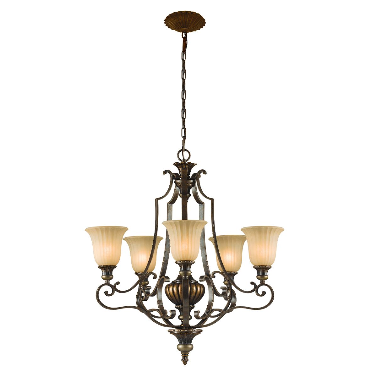 Kelham Hall 5 Light Up Light Chandelier Gold & British Bronze - FE-KELHAM-HALL5-UPLT