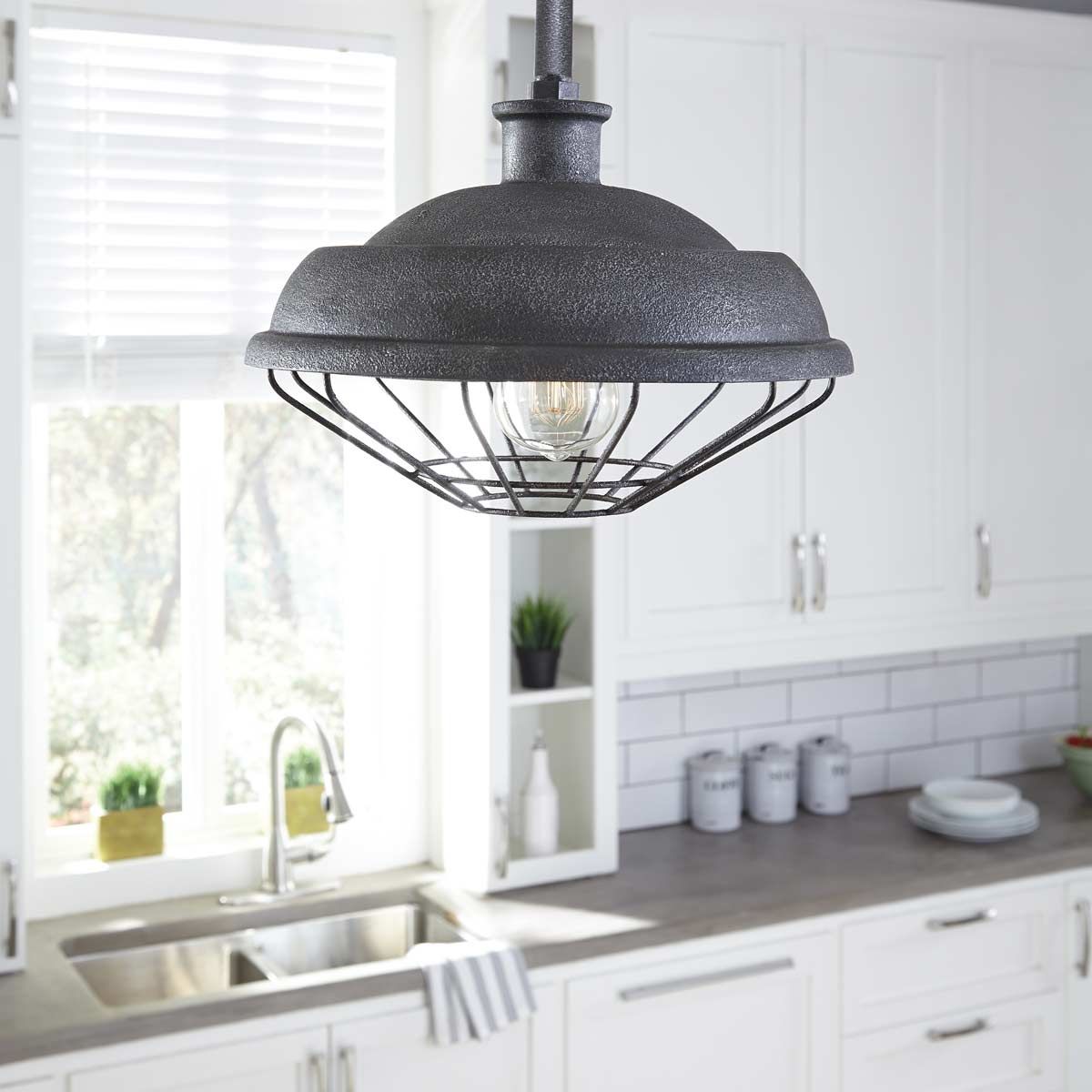 Lennex 1 Light Pendant Slated Grey Metal - FE-LENNEX-P