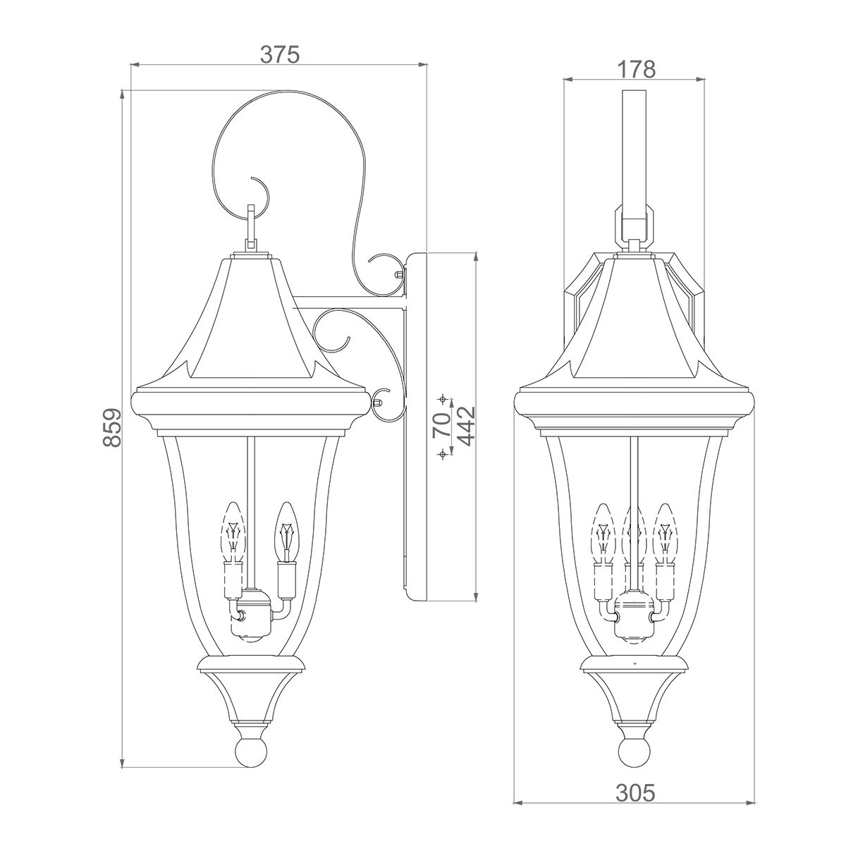 Oakmont Large 3 Light Wall Lantern Patina Bronze - FE-OAKMONT2-L