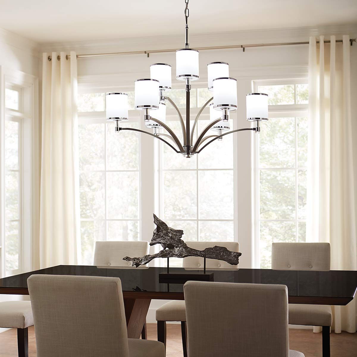 Prospect Park 9 Light Chandelier Satin Nickel & Chrome - FE-PROSPECT-PARK9