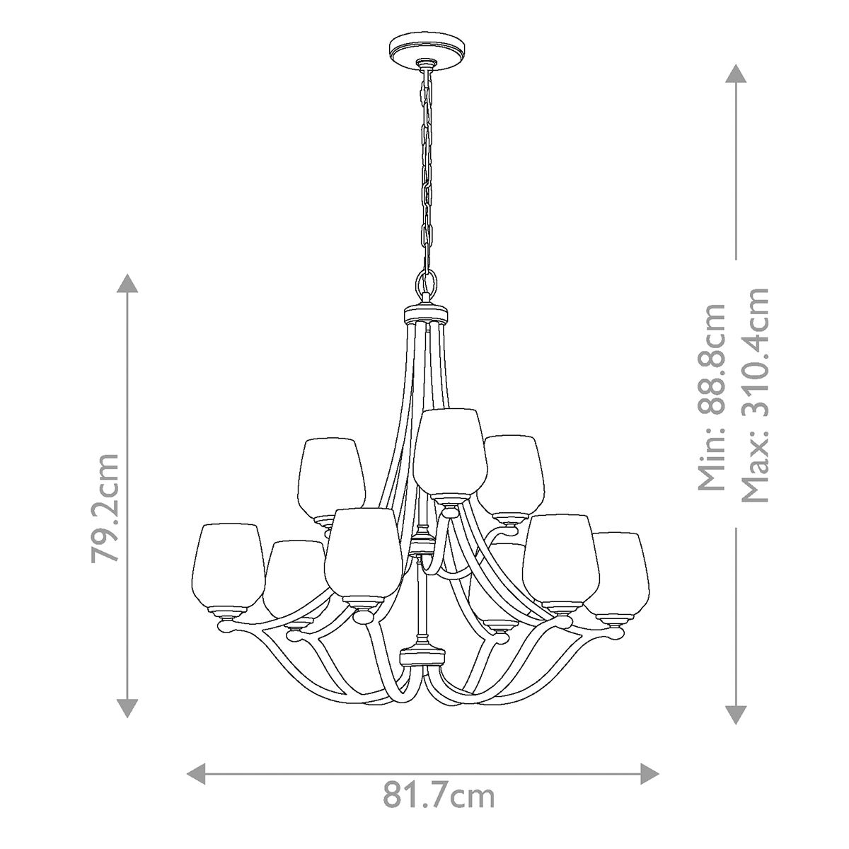 Vintner Steel 9 Light Chandelier Satin Nickel - FE-VINTNER9