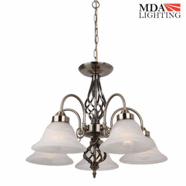 Geneva Large 5 Light Pendant Antique Brass - MDAGEN5AB