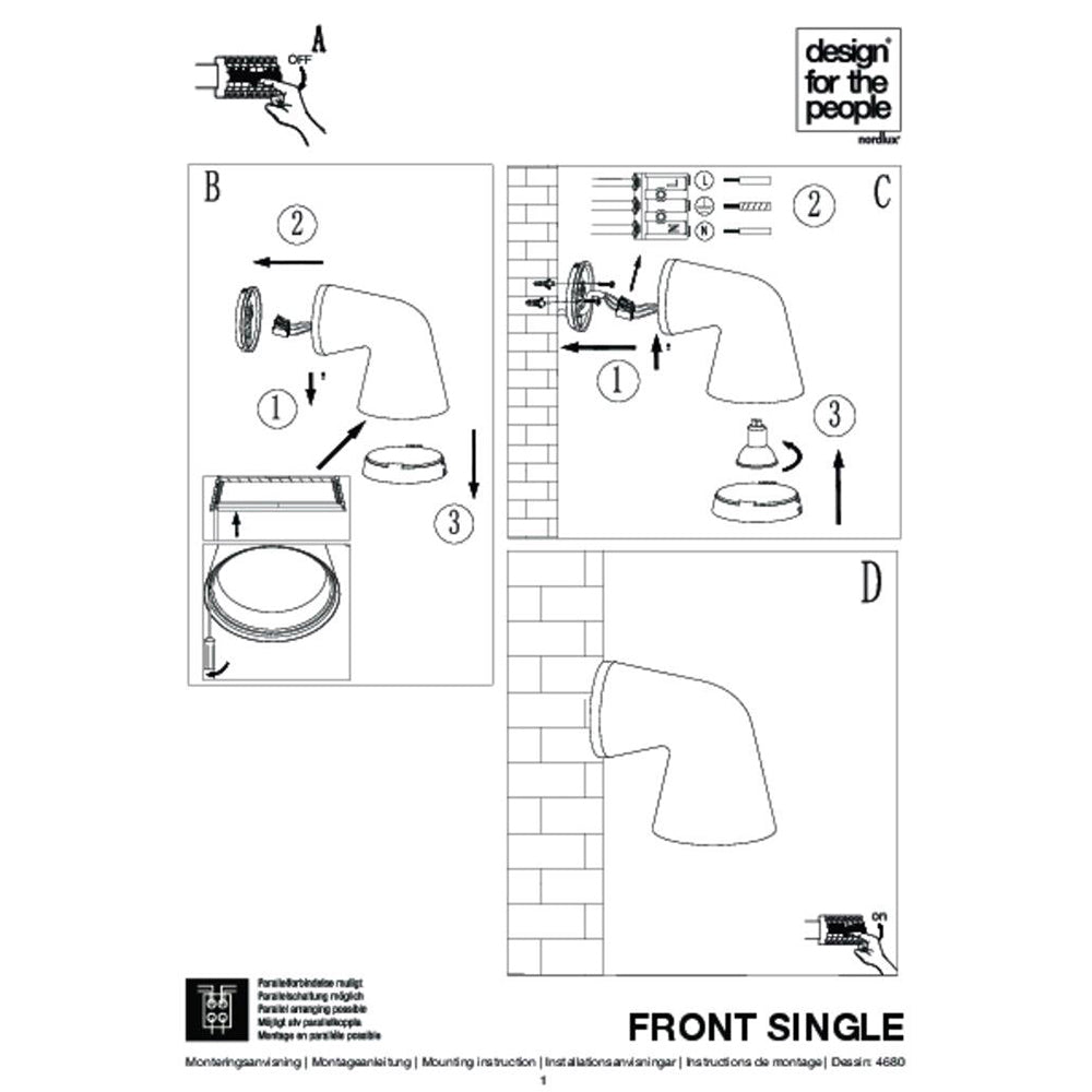 Front Single 1 Light Wall Light Black - 46801003