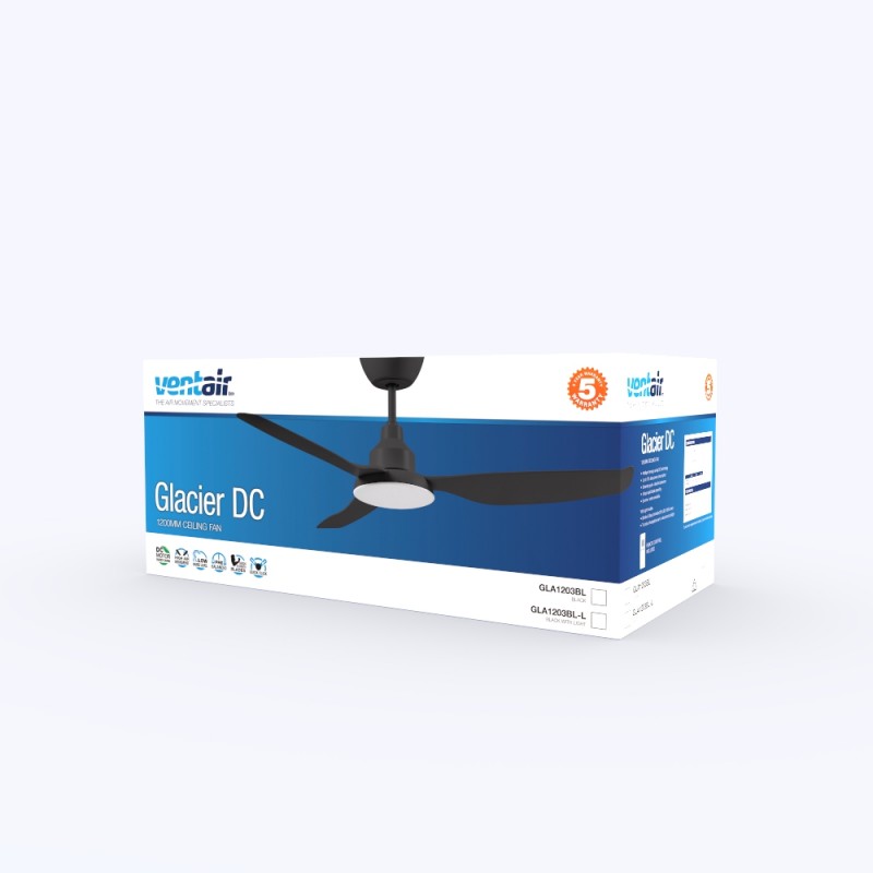 Glacier DC Ceiling Fan 48" Black With CCT LED Light And Remote - GLA1203BL-L