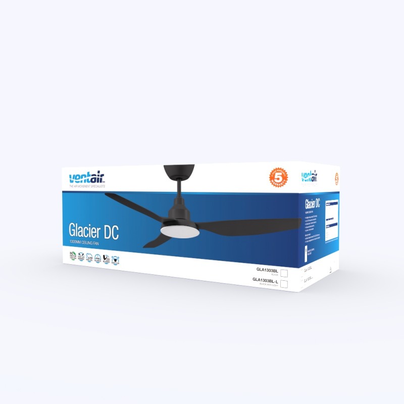 Glacier DC Ceiling Fan 52" Black With CCT LED Light And Remote - GLA1303BL-L