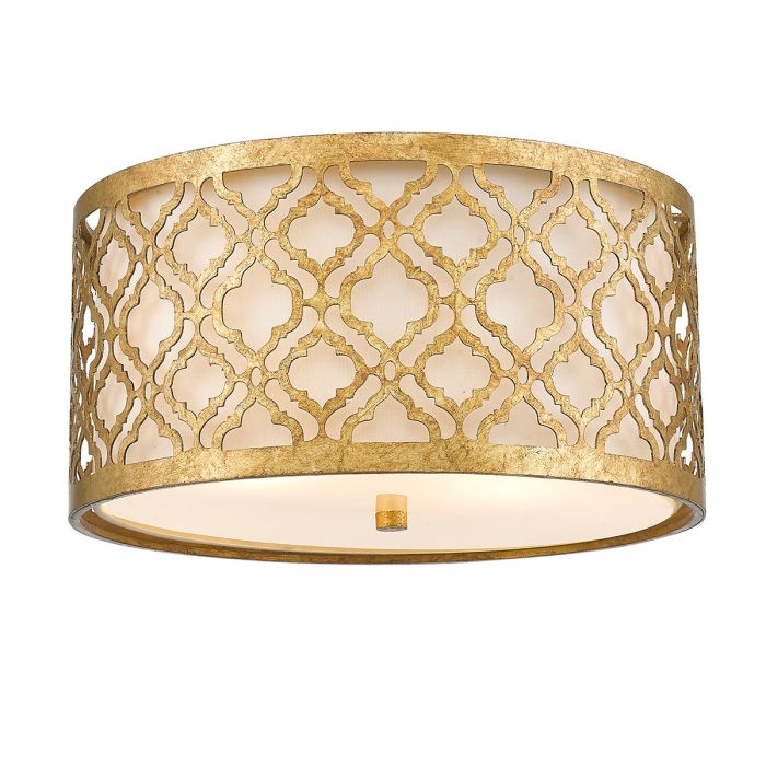 Arabella 2 Light Flush Mount Light Distressed Gold & Ivory Shade - GN-ARABELLA-F