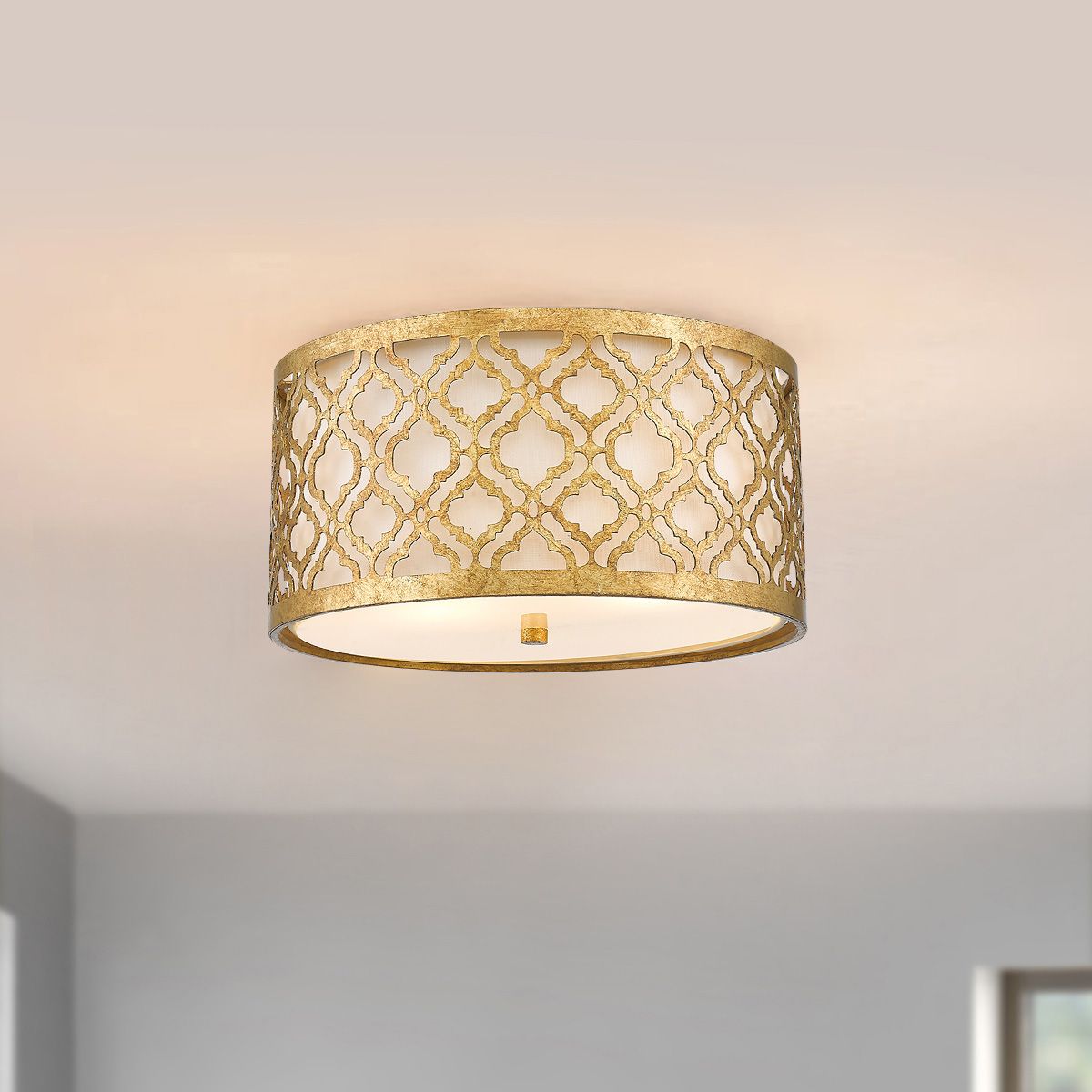 Arabella 2 Light Flush Mount Light Distressed Gold & Ivory Shade - GN-ARABELLA-F