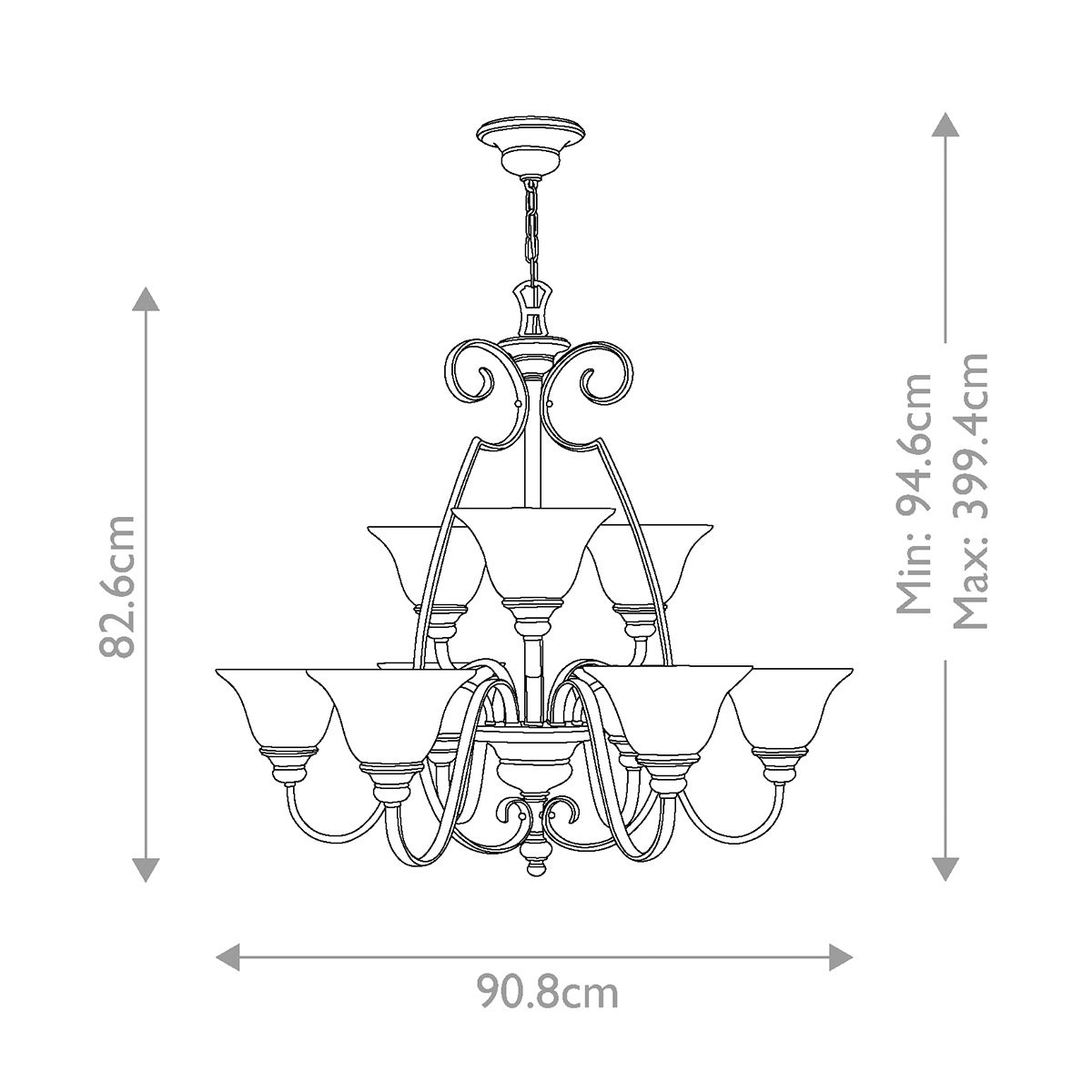 Cello 9 Light Chandelier Antique Bronze - HK-CELLO9