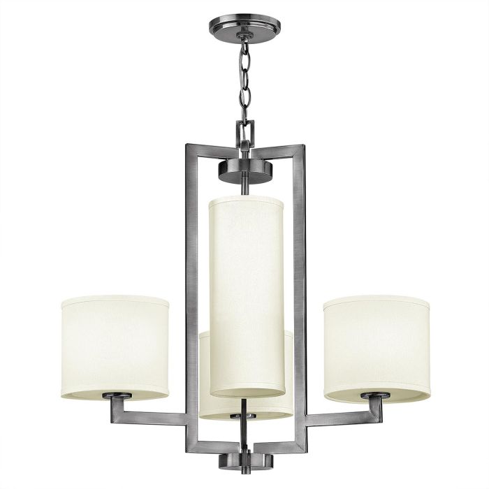 Hampton 4 Light Chandelier Antique Nickel & Ivory Shades - HK-HAMPTON4