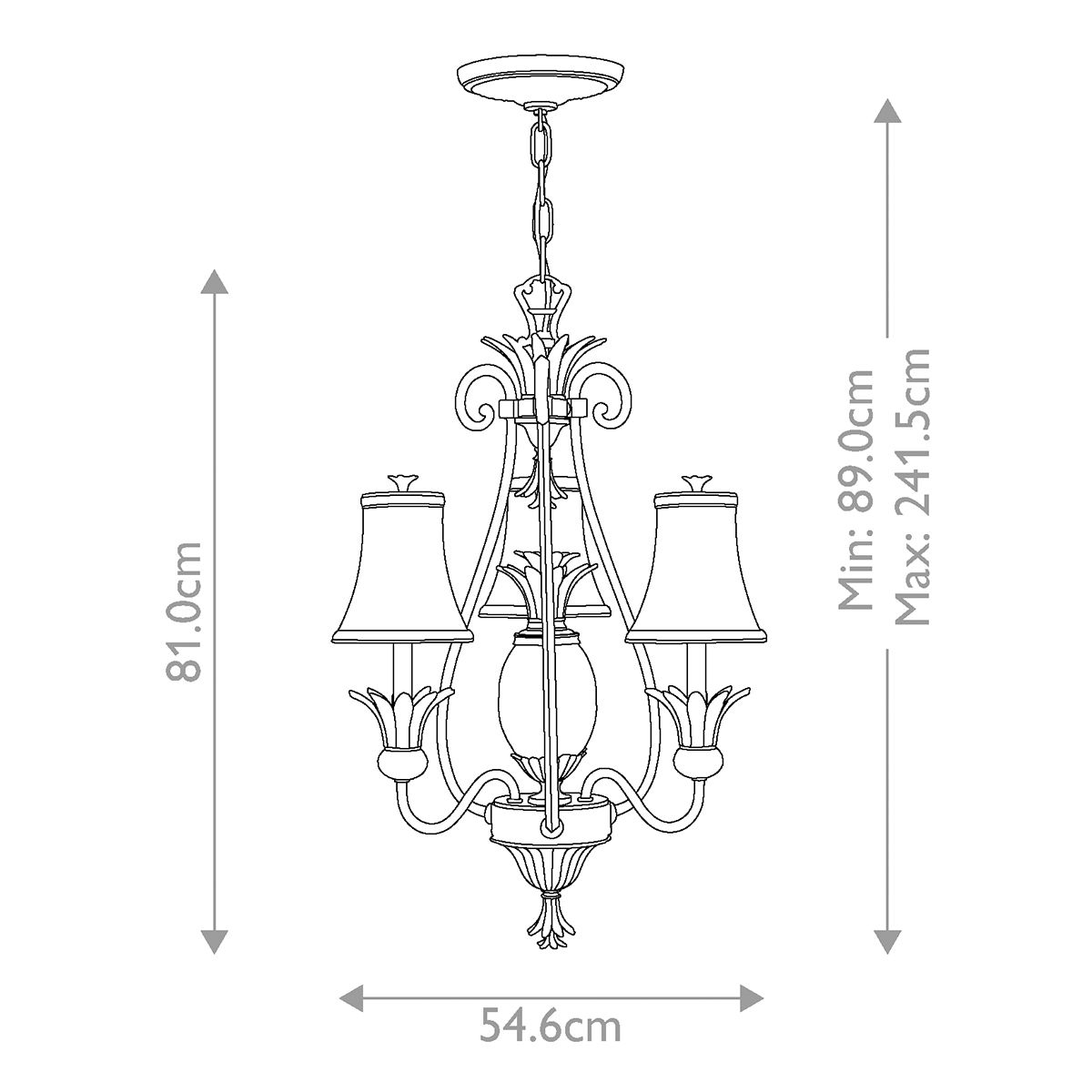 Plantation 3 Light Chandelier Polished Antique Nickel - HK-PLANT3-PL