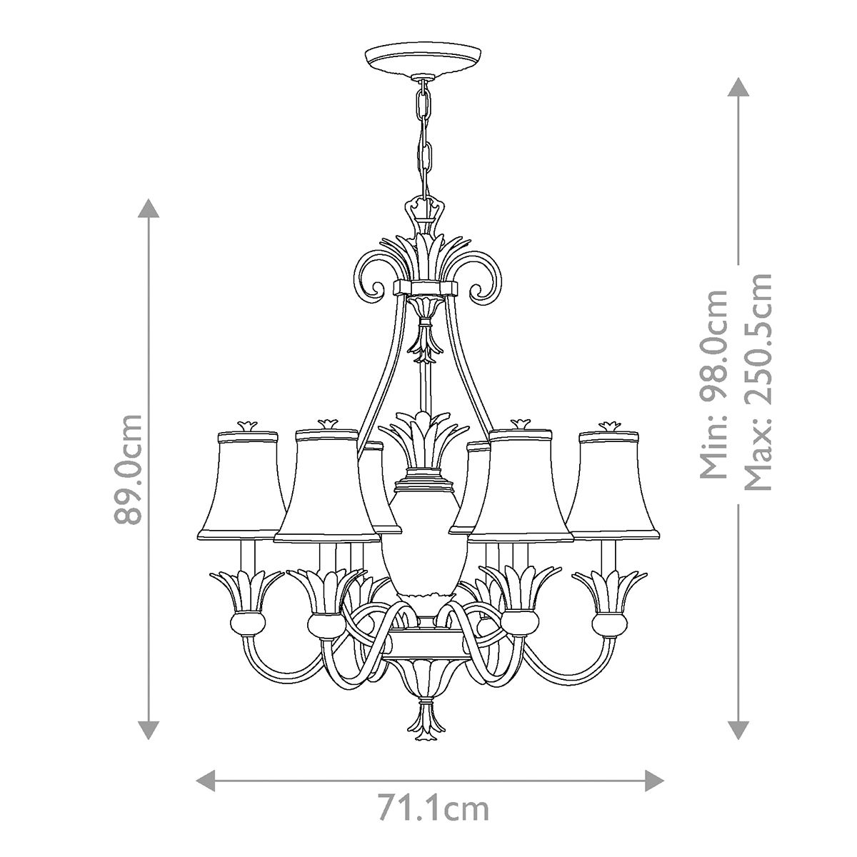 Plantation 7 Light Chandelier Polished Antique Nickel - HK-PLANT7-PL