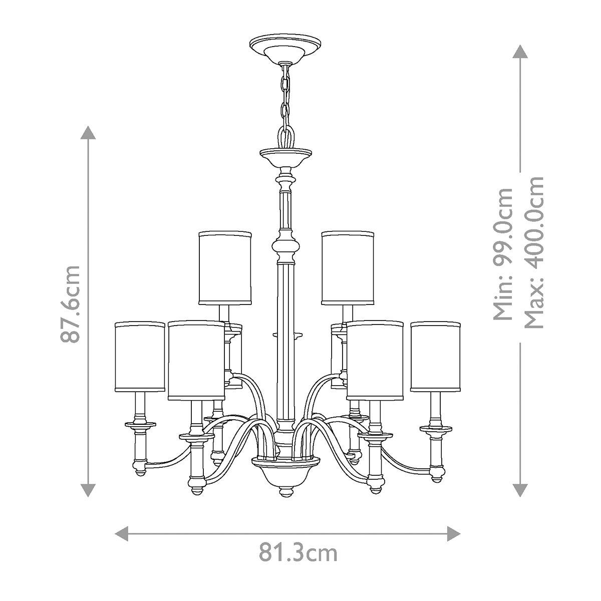 Sussex 9 Light Chandelier Brushed Nickel - HK-SUSSEX9