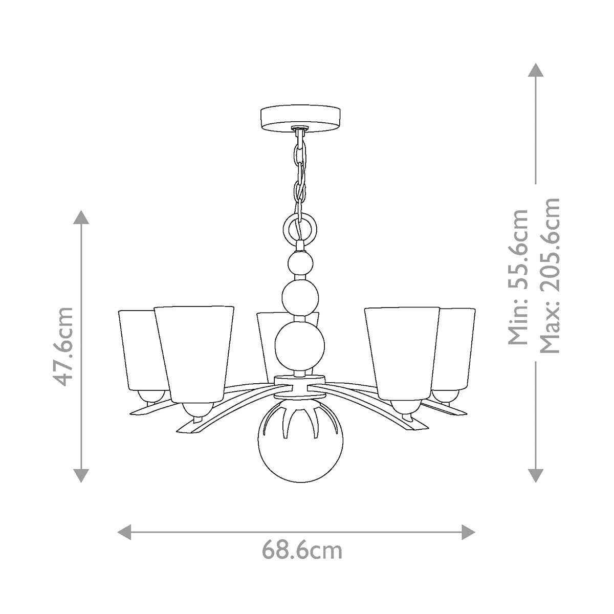 Zelda 5 Light Chandelier Polished Nickel - HK-ZELDA5-PN