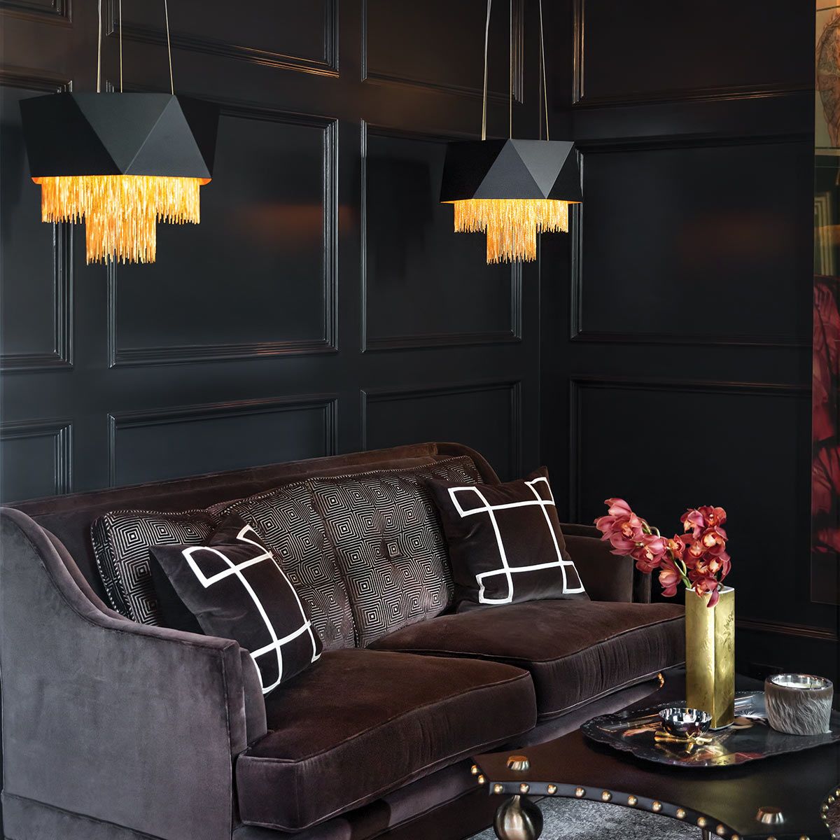 Zuma 6 Light Pendant Satin Black & Gold - HK-ZUMA6-SBG