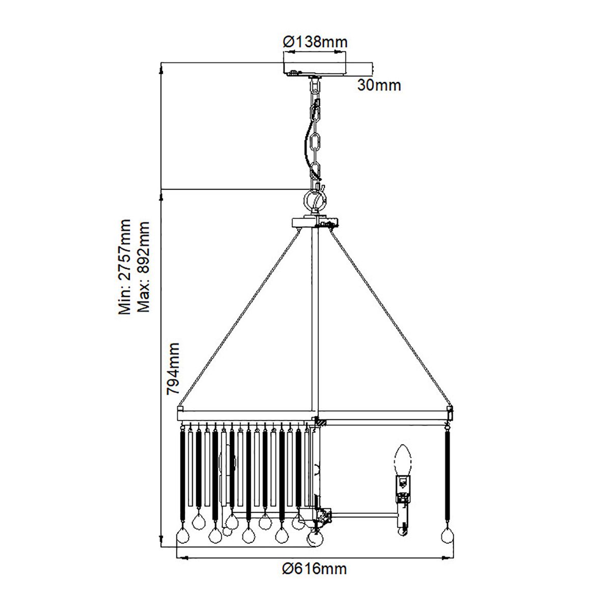 Piper 6 Light Pendant Espresso & Chrome - KL-PIPER-6P